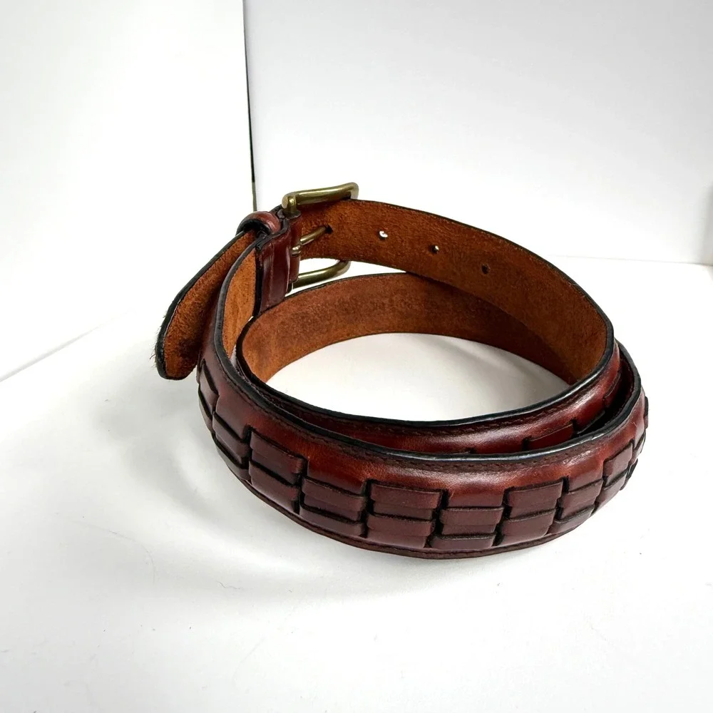 Leather Belt Mens 32 Brown Oil Tan Cowhide Braided Western Classic minimalist